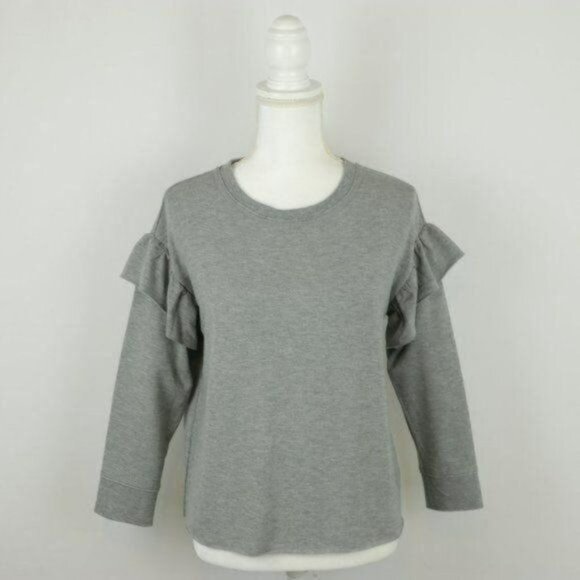 UGG Amara Women's XS Gray Crewneck Ruffled 3/4 Sleeve Sweatshirt - Picture 2 of 9